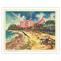 Hawaii’s Famous Waikiki Beach - United Air Lines - Vintage Travel Poster by Joseph Fehér c.1948 - Fine Art Matte Paper Print (Unframed) 16x20in