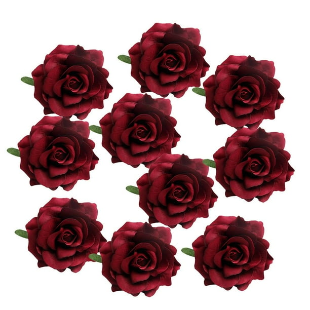10pcs 10cm Cabeza de Flor Artificial de Seda Rosa Colcomx Bricolaje Decoración de Boda R: Vino