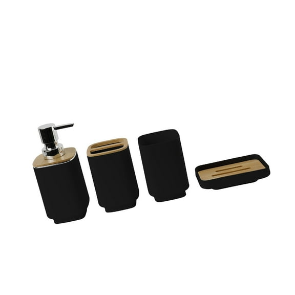 Natural Bamboos Toothbrush Holder Soap Dish Set 4Pcs Bathroom Countertop Organizers Waterproof