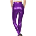thumbnail image 5 of Women's Wide Leg Pants Metallic Leggings Shiny With Shiny Leggings In Wet Look For Party Dance Disco Costume With Pocket Casual High Waisted Straight Trousers Pants Purple L, 5 of 6
