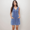 thumbnail image 2 of Women's Textured Knit Sleeveless Romper with Button Front Detail and Side Pockets - Small, Navy, 2 of 6