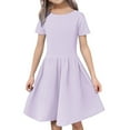 thumbnail image 1 of XIMIN Robe d'Été Décontractée pour Filles à Manches Courtes, Col Rond, Ligne A, Fluide, Midi, Robe Soleil pour l'École, Fête, Plage, Vacances, Tenue Quotidienne (Violet, 4-5 Ans), 1 of 6
