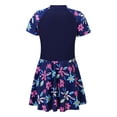 thumbnail image 2 of Sholeno Girls Swimsuit One Piece Zipper Front Short Sleeve Swim Dress Hawaiian Skirted Bathing Suit Navy Blue 9-10, 2 of 7