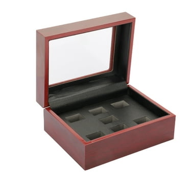 Cherry Wood Championship Ring Display Case Transparent Panes, Dust Protection, for Sports Collectors