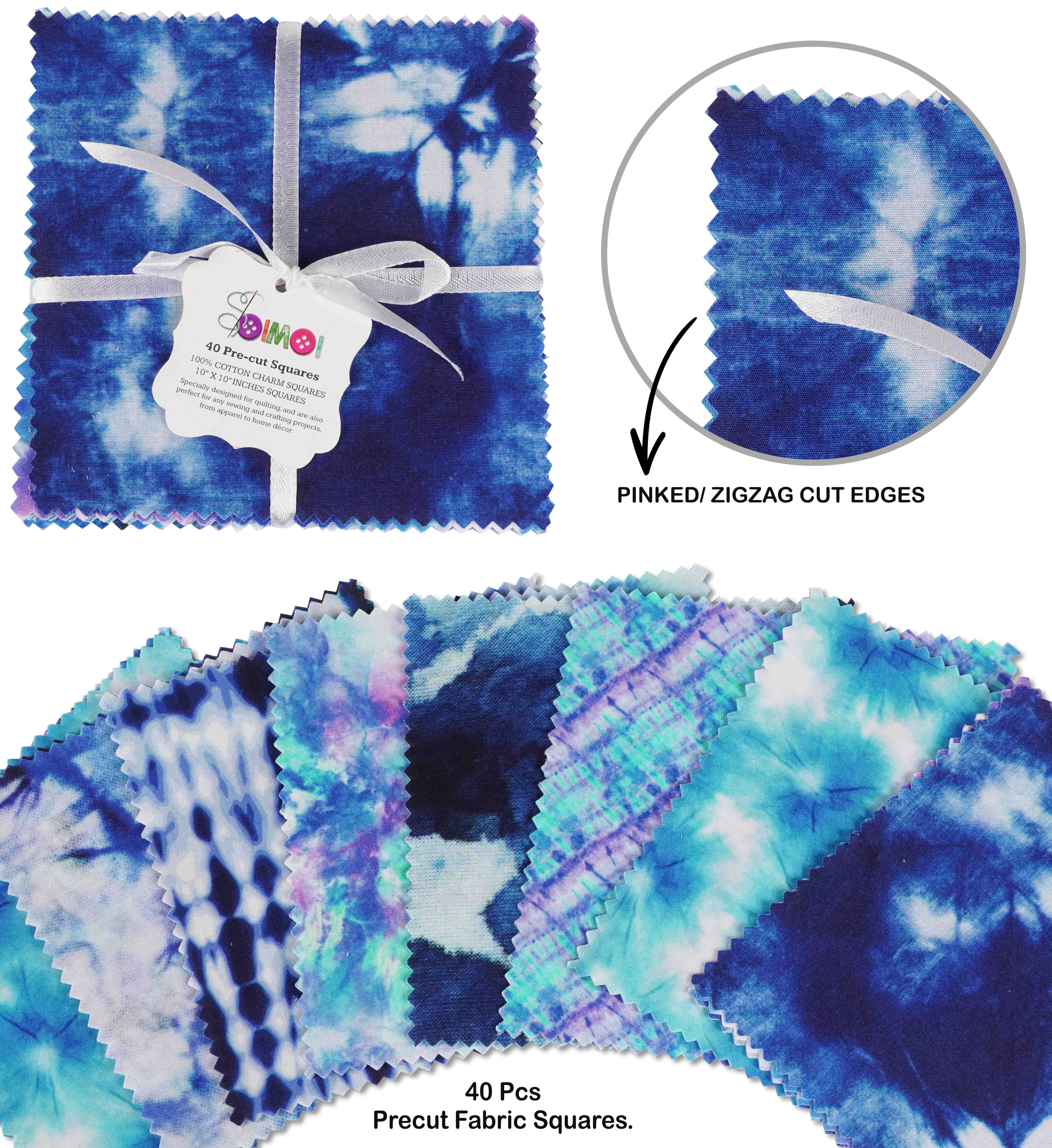 Soimoi Precut 10-inch Chihuahua & Dot Prints Cotton Fabric Bundle Quilting Squares Charm Pack DIY Patchwork Sewing Craft- Blue