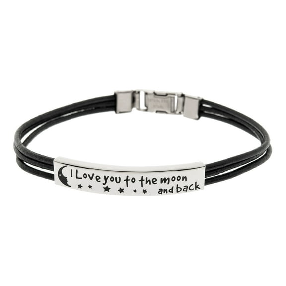 I Love You To The Moon And Back Engraved Black Leather Bracelet