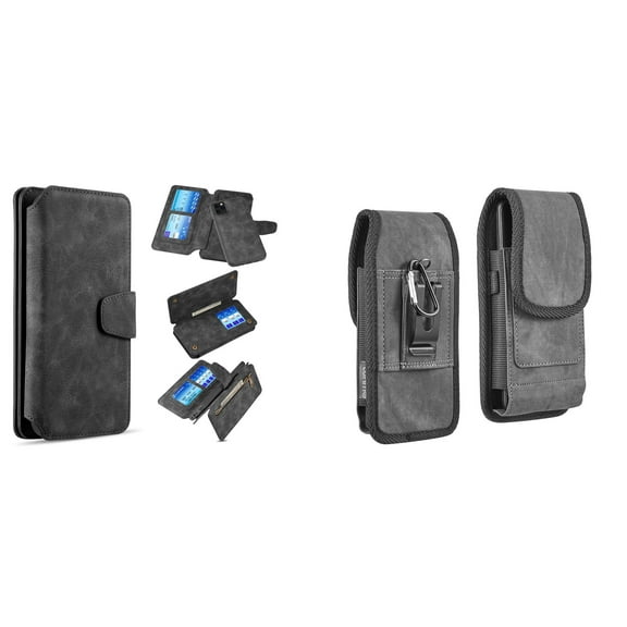 Clutch Wallet Detachable Case and Belt Holster Pouch for iPhone 14 Plus - Black