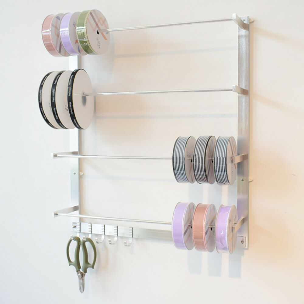 OUKANING Wall Mounted Wire Spool Holder Cable Splitter Organizer Ribbon  Roll Storage Rack 4 Pole with 5 Hooks 