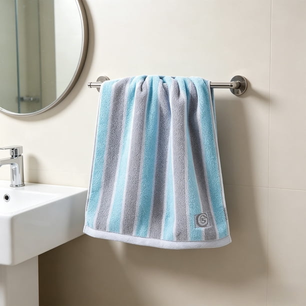 Toalla Facial de Fibra Gruesa, Suave y Absorbente Que No Suelta Pelusa para Hombres y Mujeres - Toalla de Baño a Rayas para Baño, Gimnasio, Viajes, Residencia Estudiantil, Hotel - 1 Unidad