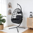 thumbnail image 4 of Egg Chair Outdoor with Stand, Indoor Wicker Hanging Egg Swing Chair with Cushion & Headrest, 350lbs Capacity for Patio, Bedroom, 4 of 9