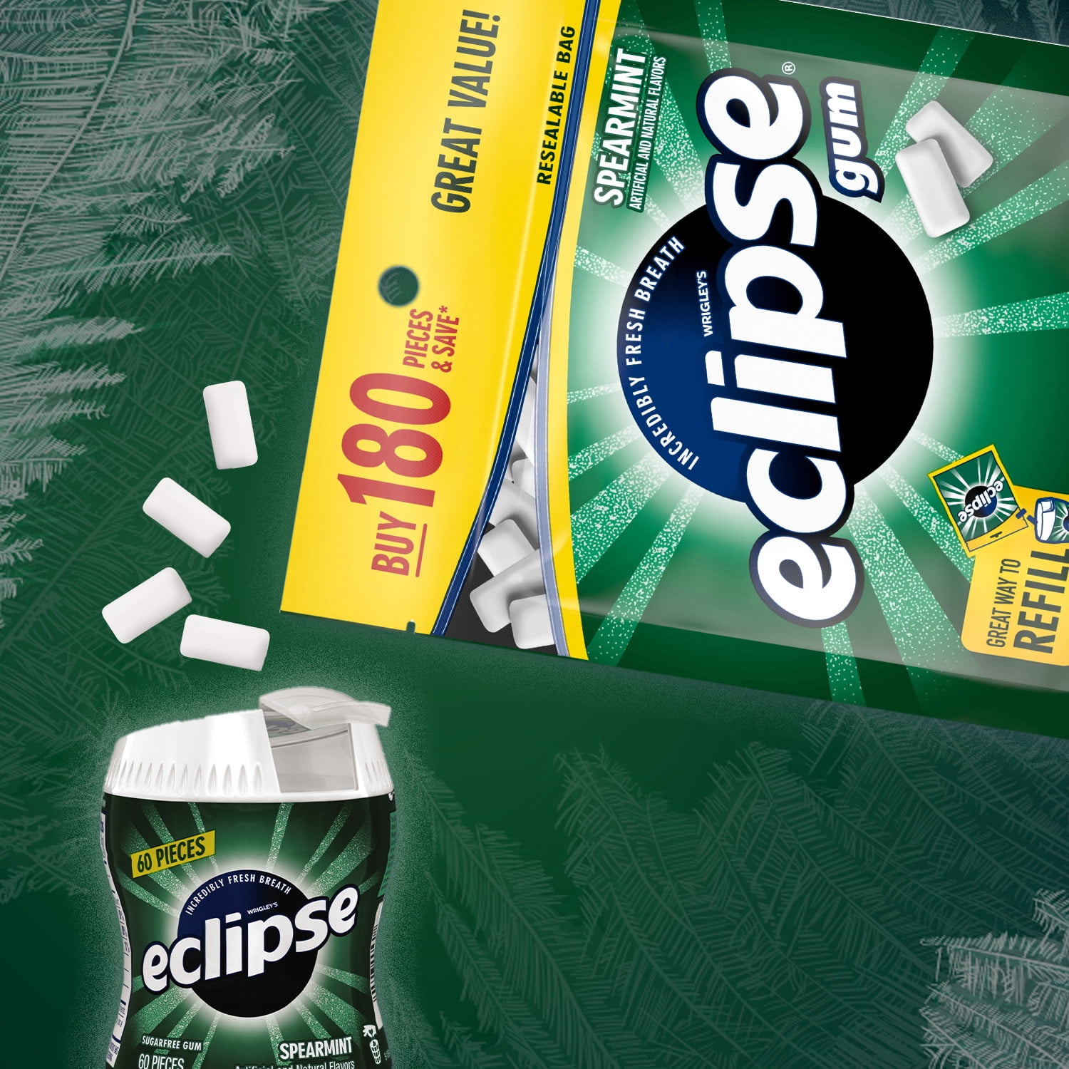 (4 pack) Eclipse Spearmint Sugar Free Chewing Gum, Value Pack - 180 ct Bag