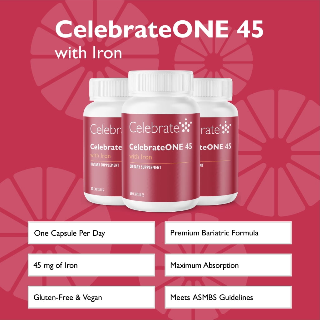 Celebrate Vitamins CelebrateONE 45 Once Daily Bariatric Multivitamin with Iron Capsules, 45 mg of Iron, 90 count