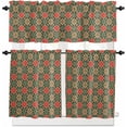 thumbnail image 2 of Kitchen Curtains Set, Red Turquoise Kitchen Curtains and Valances Set, Morocco Modern Geometric Ethnic Art Rod Pocket Tier Curtains 24 Inch Length for Cafe/Bedroom Windows, 2 of 6