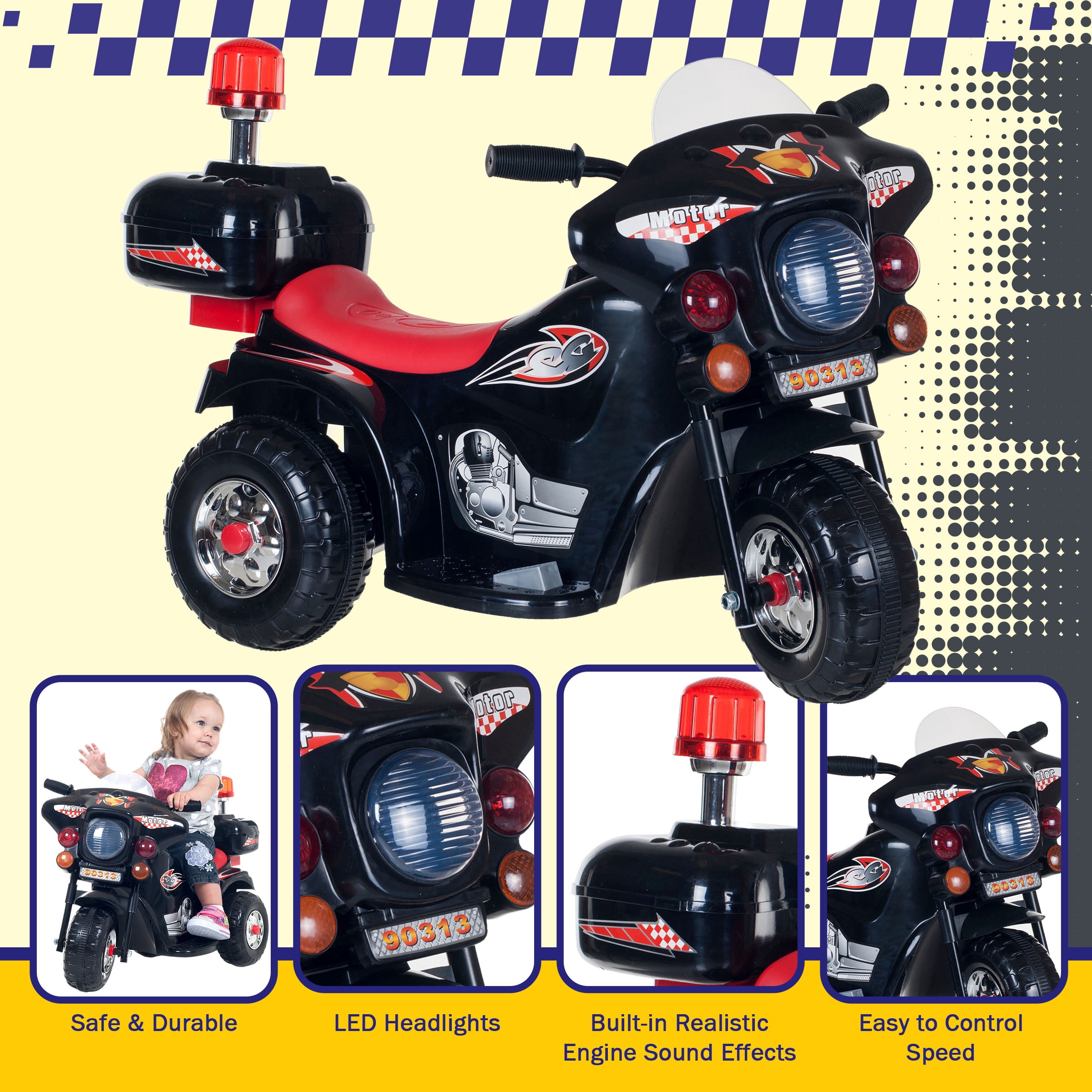 3 Wheel Motorcycle Battery Powered Ride On Toy for Kids by Hey! Play!