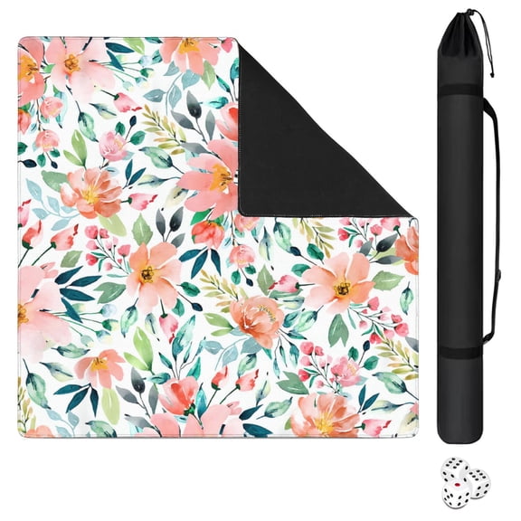 Floral Rubber Table Mat 31.5x31.5 Inches for Adult Game Night Primary Use for Mahjong Tiles Secondary Use for Cards and Boards