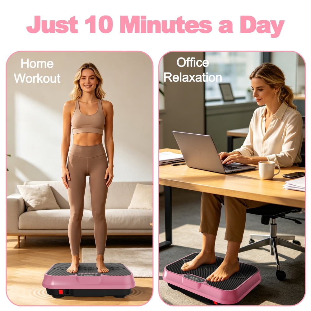 HomePerch Vibration Plate Exercise Machine with Remote Control & Resistance Bands, Whole Body Workout Fitness Platform for Home Gym, Toning & Balance Training  Red
