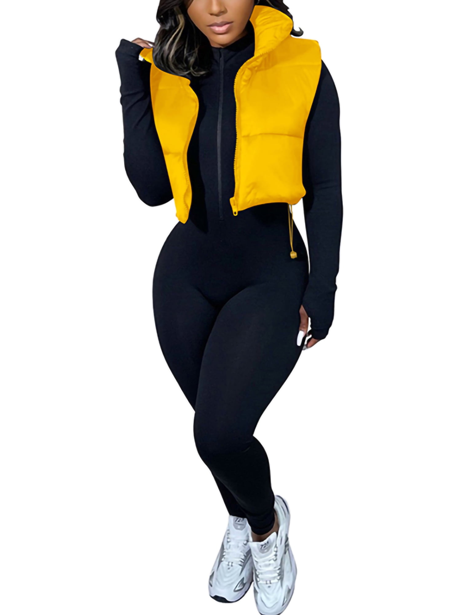 Grianlook Women Winter Crop Vest Stand Collar Gilet Sleeveless Puffer