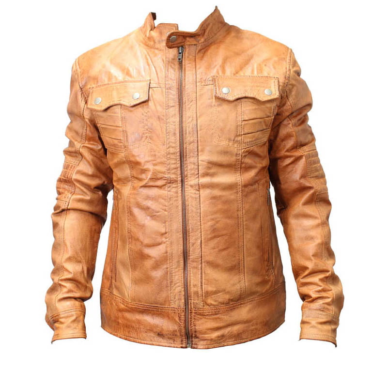 Shelter 9637-S New Mens Genuine Sheep Skin Leather Fashion Jacket 2  Buttoned Chest Pocket - Brown, Small