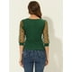 thumbnail image 4 of Blusa Vintage Con Cuello Cuadrado Para Mujer, Ajustada, Semitransparente, Con Mangas Abullonadas De Malla 3/4 Verde Oscuro S, 4 of 5