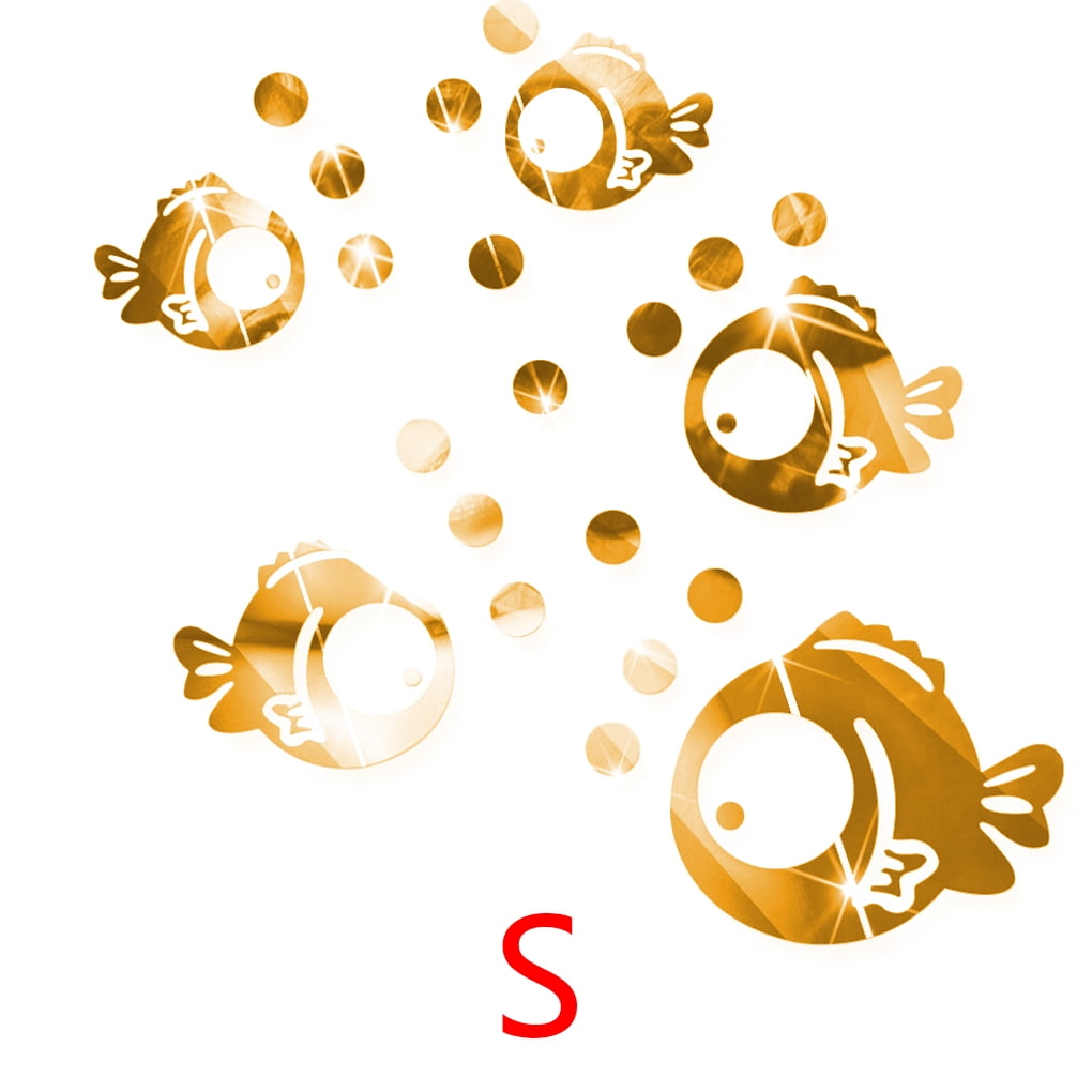 Hi.FANCY 3D Fish Wall Sticker Home Decor Art Mural DIY for Living Room Acrylic Crystal Bathroom Mirror Stickers, S, Silver