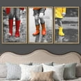 thumbnail image 3 of wall26 3 Panel Framed Canvas Wall Art - Bright Color Red and Yellow Rain Boots in Black and White Photo - Giclee Print Gallery Wrap Modern Home Art Ready to Hang - 24"x36"x3 Natural, 3 of 5