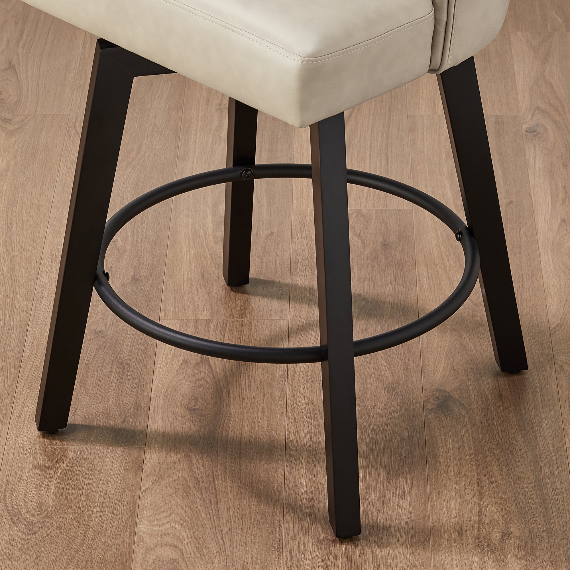 Spruce & Spring 26-Inch Counter Height Swivel Bar Stool with Tufted Back Set of 2, Beige, Faux Leather