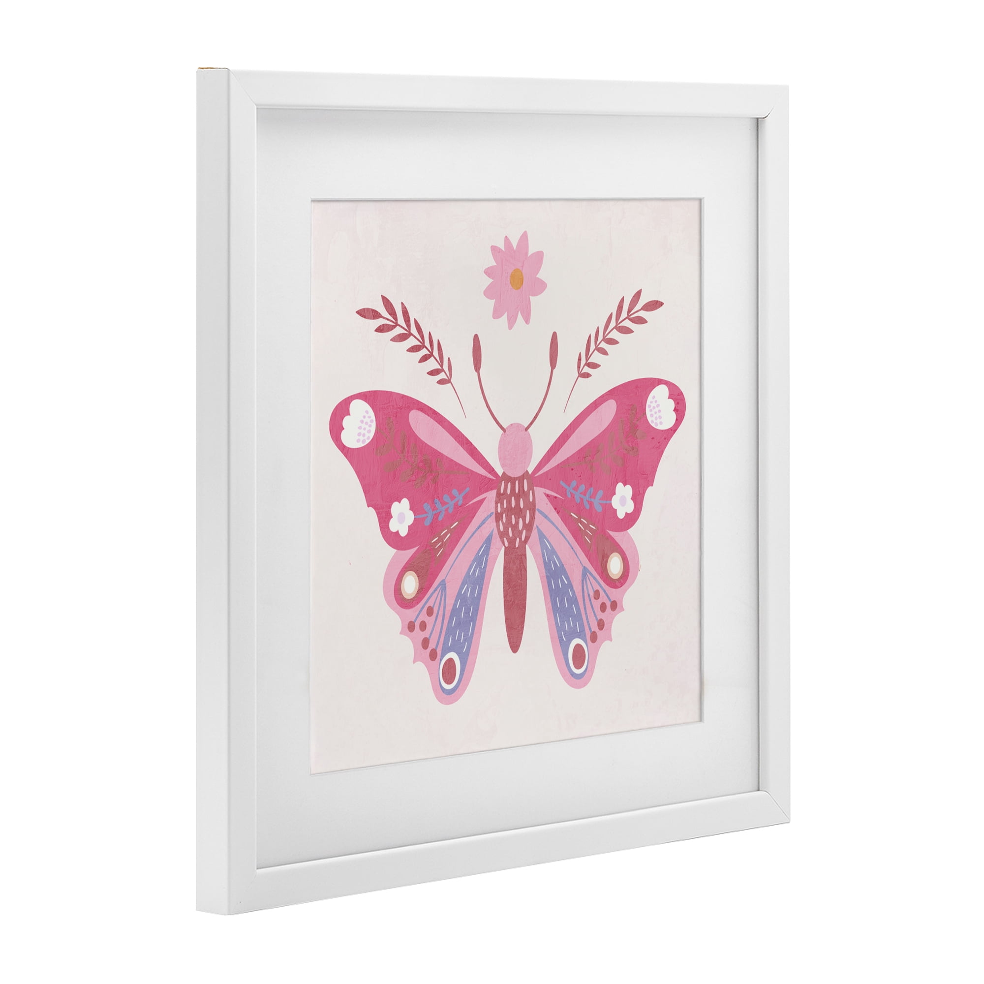 Stupell Industries Folk Butterfly in Pink White Framed Print Under Glass, design by Kim Allen