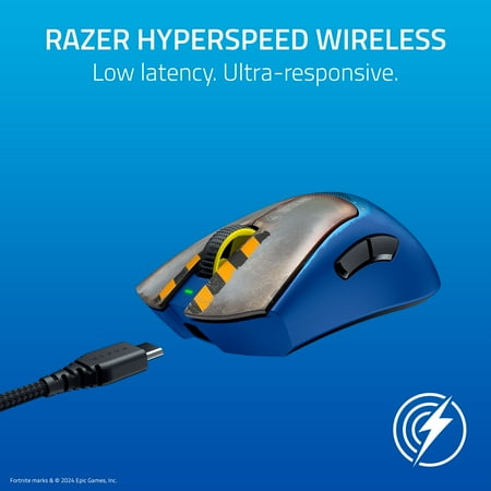 Razer - DeathAdder V3 Pro Lightweight Wireless Optical Gaming Mouse with 90 Hour Battery - Fortnite Edition - Blue