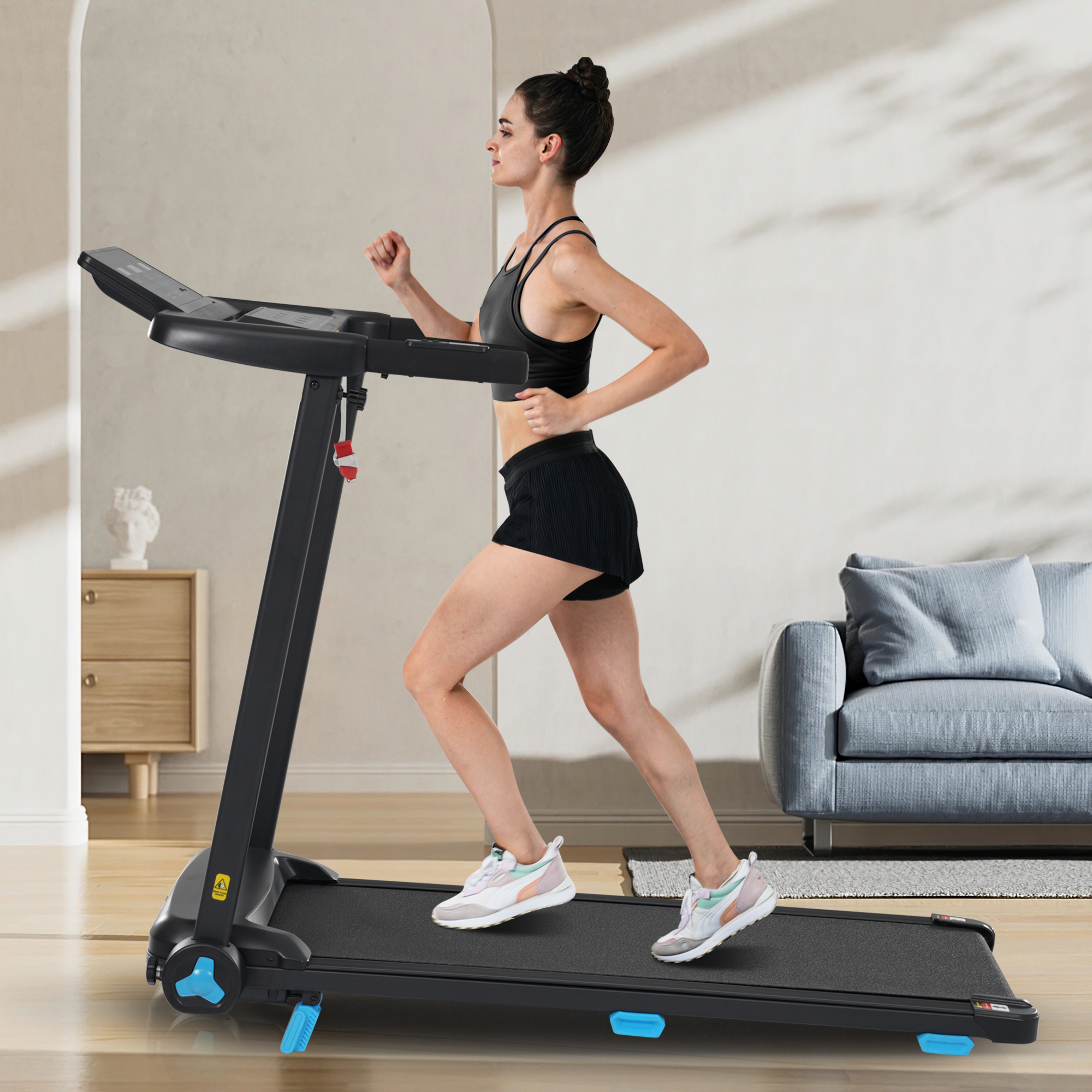 3.0HP Foldable Treadmill with 8% Incline, Home Treadmill 300LBS Capacity, Bluetooth Speaker, USB/Type-C Charging, 10MPH Speed, Heart Rate Monitoring