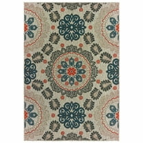 5' x 7' Grey Blue Machine Woven Floral Indoor or Outdoor Area Rug