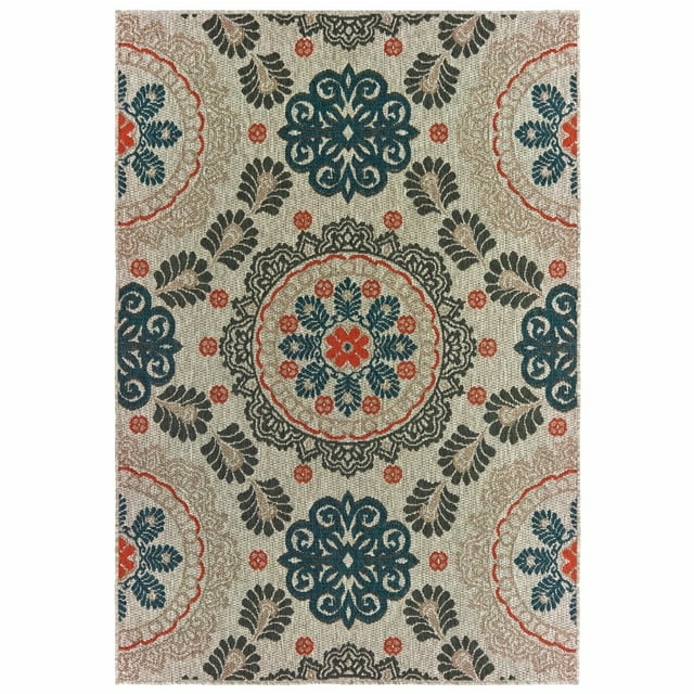 homeroots outdoors 388352 9' x 12' Grey Blue Floral Indoor Outdoor Area Rug