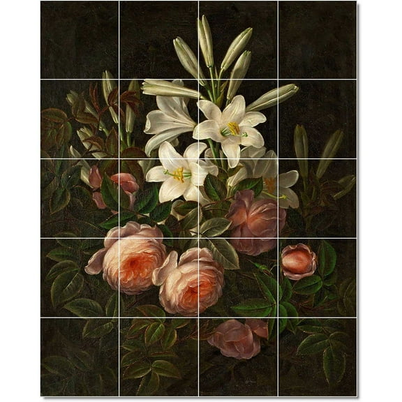 Ceramic Tile Mural-Johann Laurents Jensen Flowers Tile Mural Home Renovation Design. 17" w x 21.25" h using (20) 4.25 x 4.25 ceramic tiles