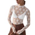 thumbnail image 1 of Blusa de encaje floral lavable a máquina de moda con cuello redondo de punto ajustada y manga larga de encaje para mujer, 1 of 8