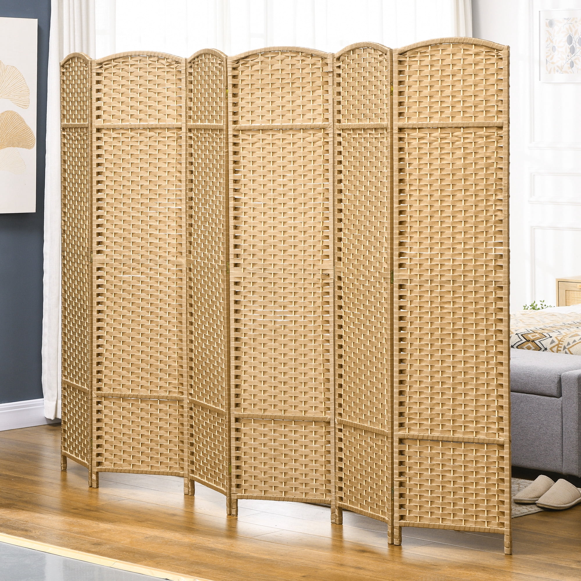 HOMCOM 6 Panel Room Divider Freestanding Folding Privacy Screen Nature Wood