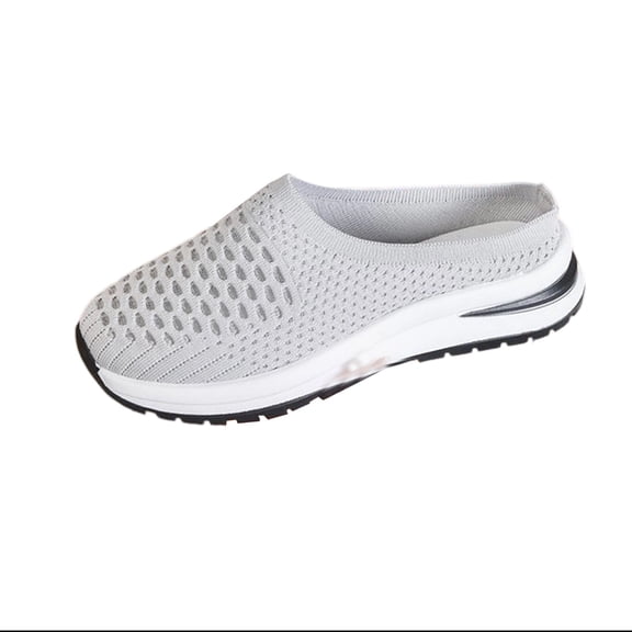 2026 New Womens Breathable Mesh Walking Mules Sneakers Open Back On Shoes(Grey,8.5)