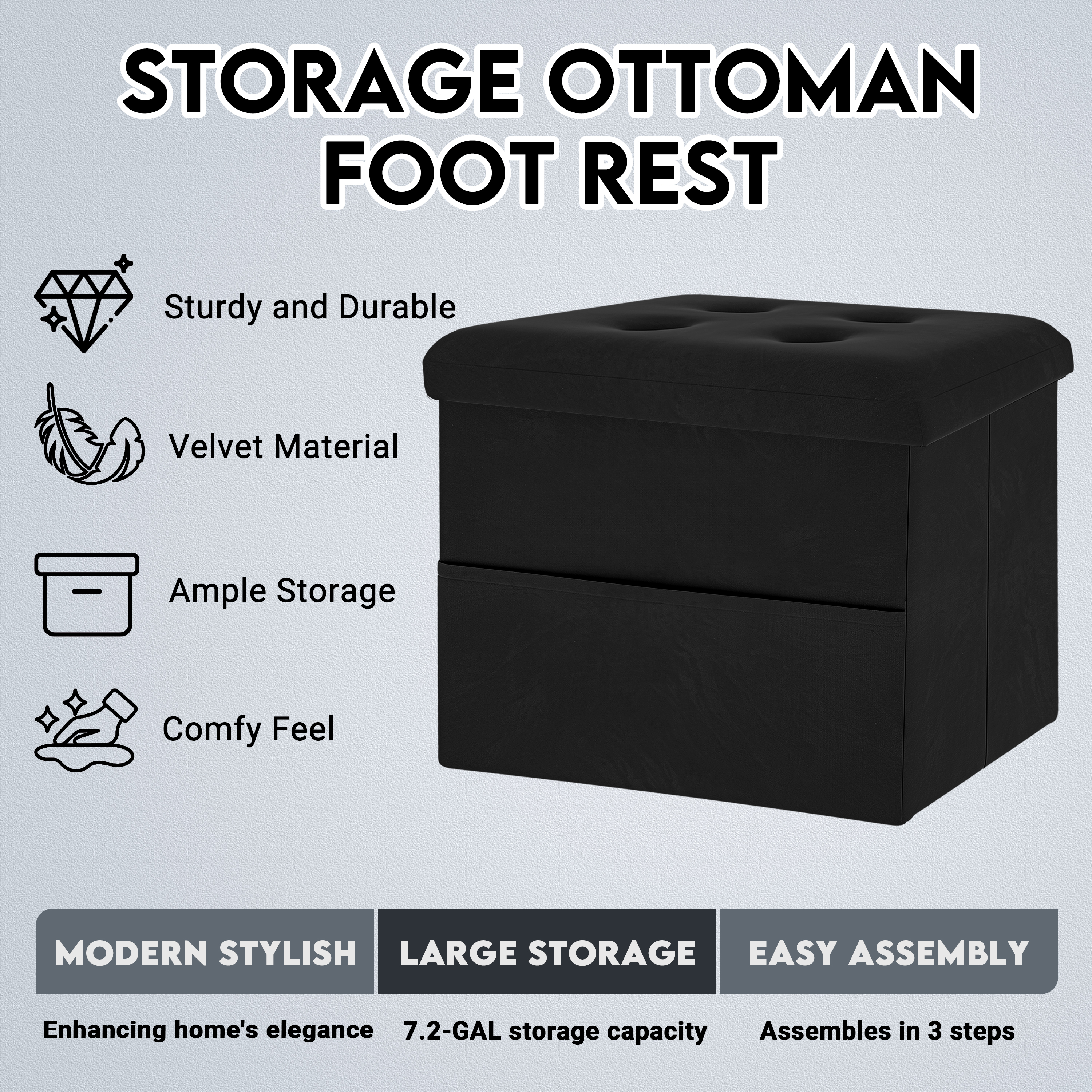 Zoes Homeware Small Storage Ottoman, Black photo 5