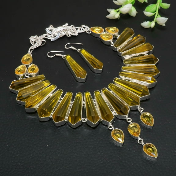 Citrine Gemstone Handmade 925 Sterling Silver Jewelry Necklace Earrings VJ 06