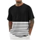thumbnail image 2 of Blusas y camisas de manga corta con cuello redondo para hombre, blusa informal de poliéster con hombros descubiertos, estampado a rayas y manga corta para hombre., 2 of 5