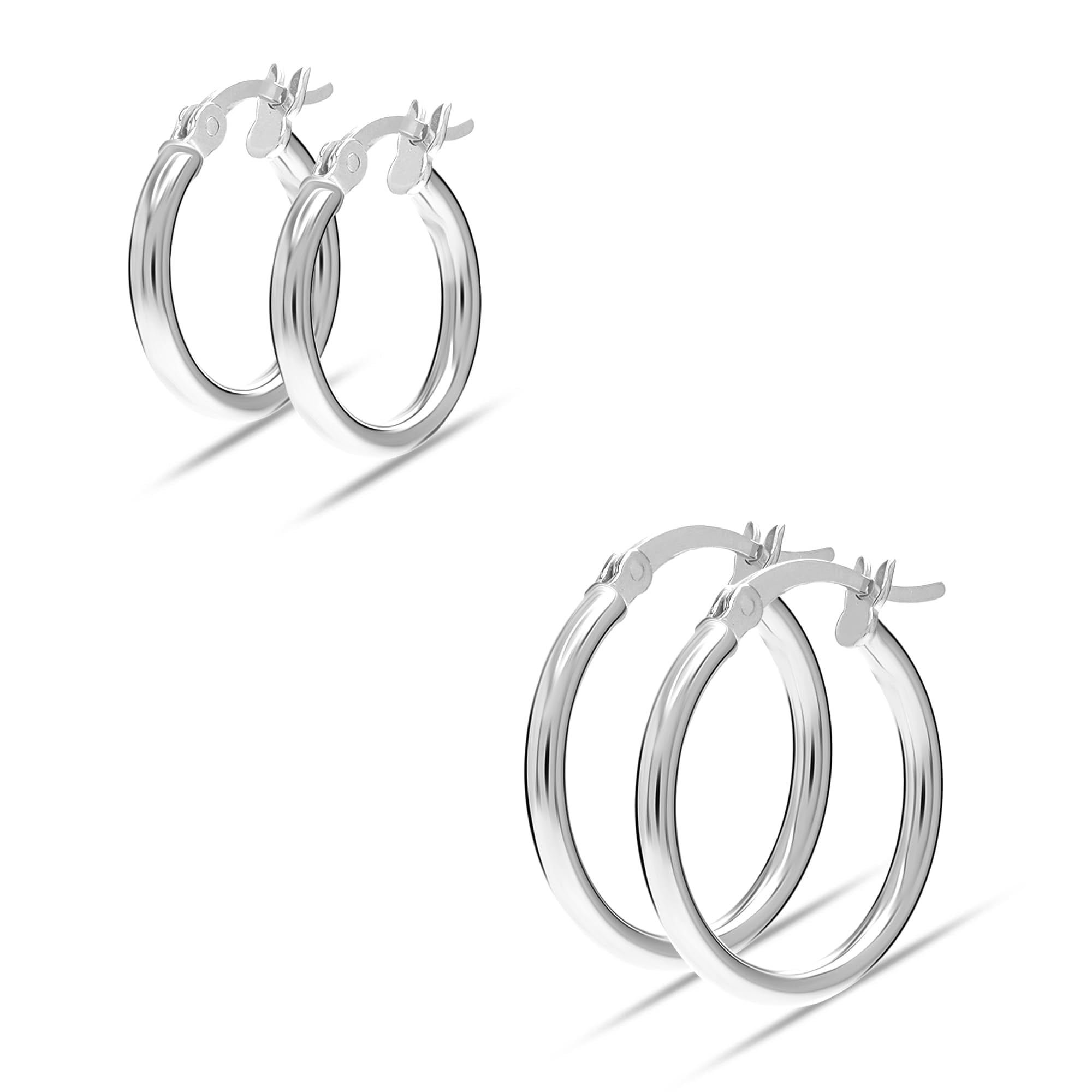 LeCalla 925 Sterling Silver SMALL Hoop Earrings Trendy Jewelry Set of 2 Pairs Classic Italian Click-Top Light-Weight Hoop Earrings for Women and Teen (15MM, 20MM)