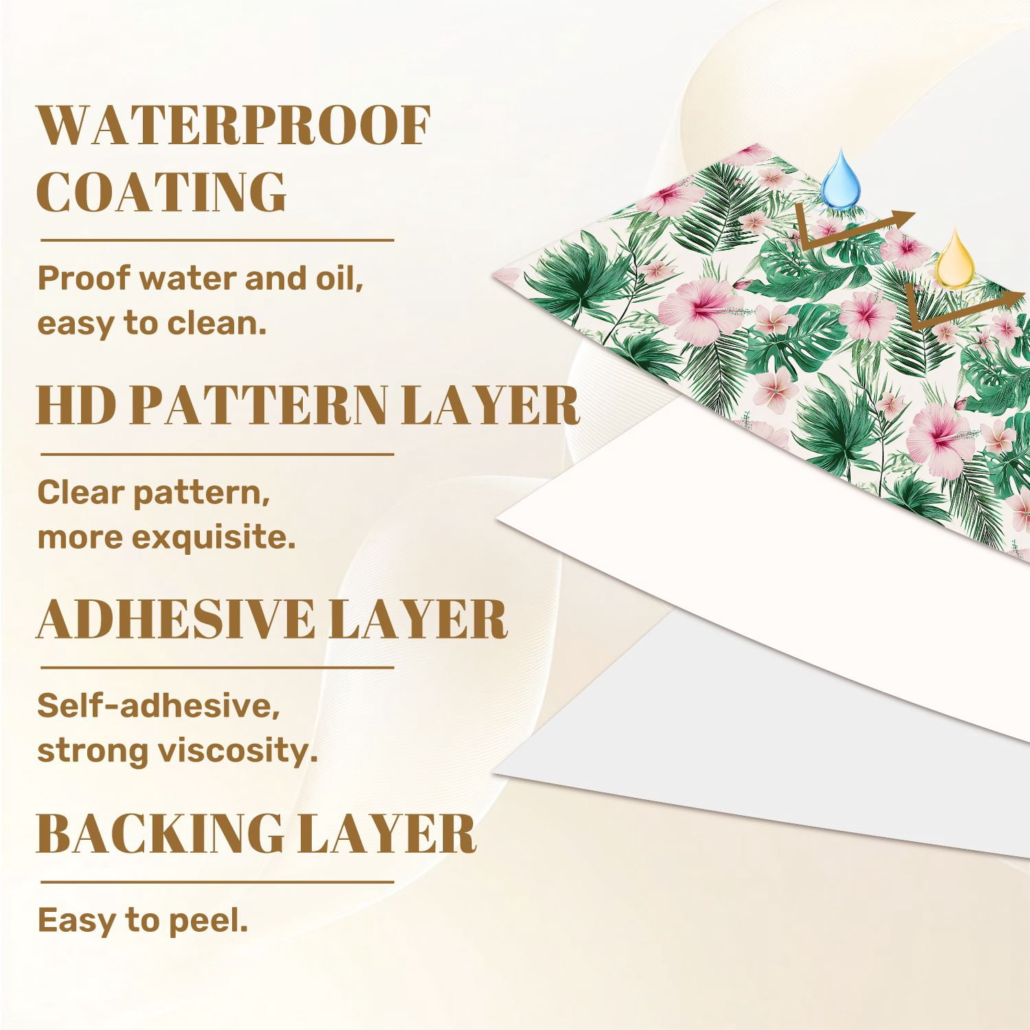 Peel and Stick Wallpaper Tropical Hibiscus Palm Leaf Pink Green Wall Mural 17.7in x 9.8ft Self Adhesive Removable Wall Paper Renter Friendly Wallpaper for Nursery Bedroom Cabinets