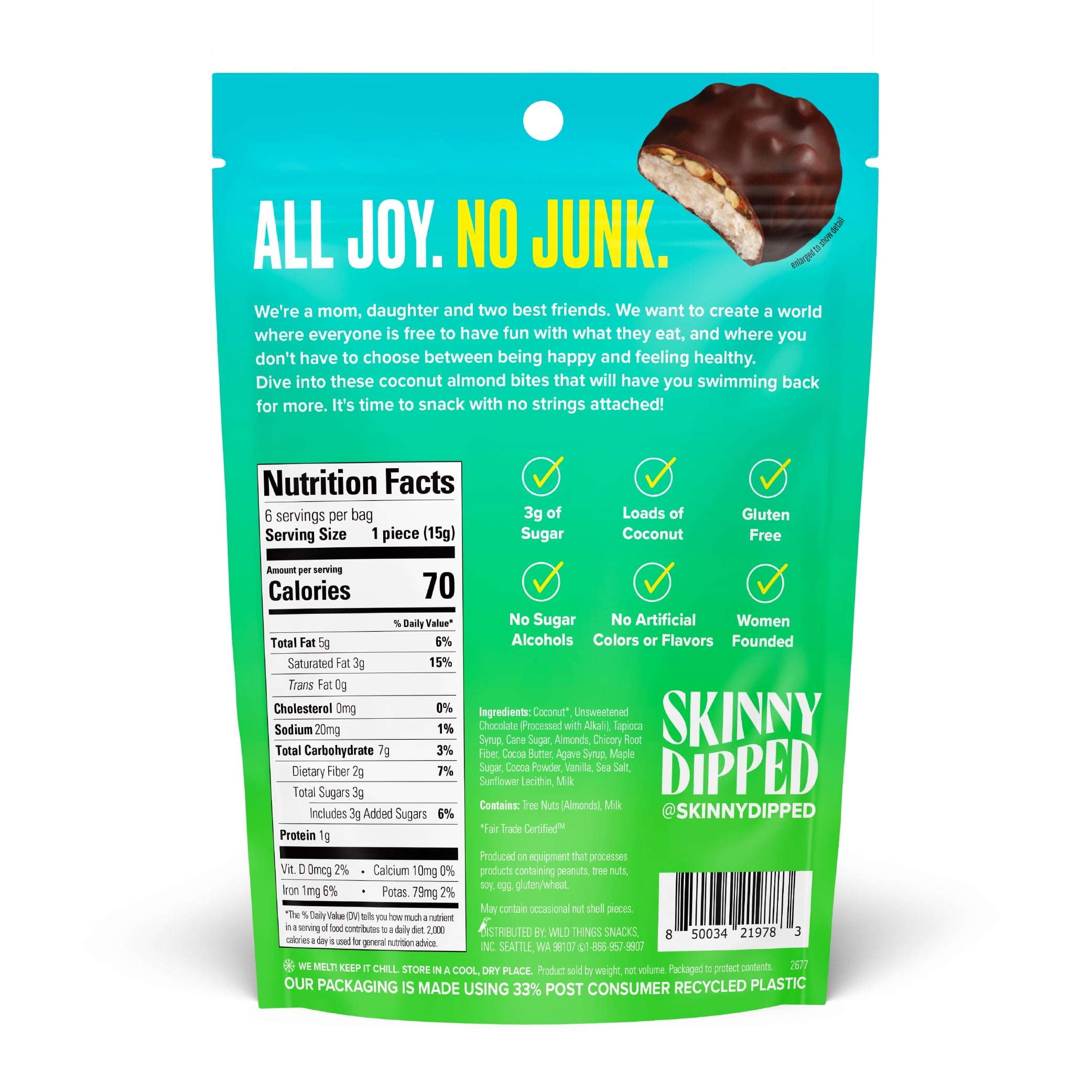 SkinnyDipped Dark Chocolate Coconut Almond Bites, 3.17 oz