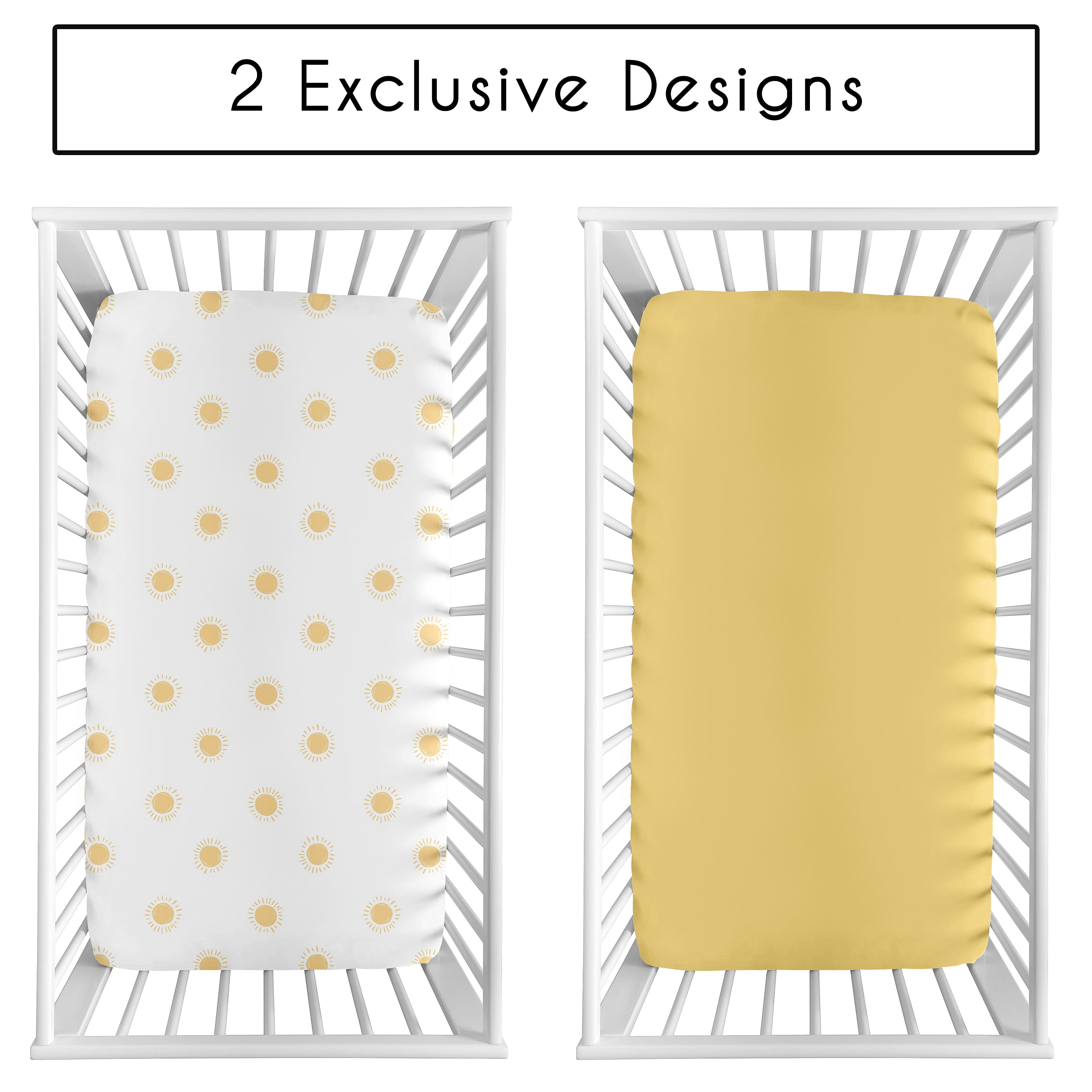Sweet Jojo Designs Boho Sun White and Mustard Yellow Boy, Girl, Unisex/Gender Neutral Fitted Crib Sheets Set 2 Piece