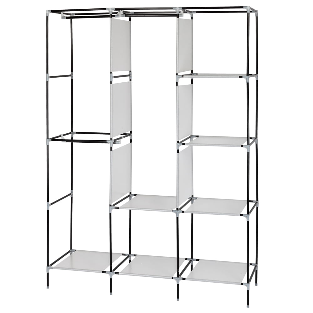Ktaxon Portable Fabric Wardrobe with Adjustable Shelf Storage Closet with 4 Layers 8 Compartments 49*17*70 in, Gray