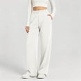 thumbnail image 2 of Womens Straight Leg Solid Sweatpants, Elastic Waist Drawstring Loose Sports Pants with Pockets, Running Fitness Outdoor Wear | VerBelle,White L, 2 of 7