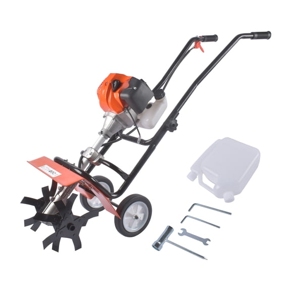 GELUOXI Tiller Cultivator Gas Powered, 52CC 2-Stroke Garden Cultivator, Tiller with 4 Steel Adjustable Front Tines for Lawn, Garden and Field Soil Cultivation