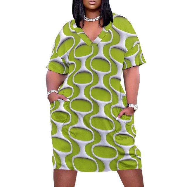 Retro MOD-vestido de noche holgado con bolsillos para mujer ropa de verano con estampado de los años 60 color verde
