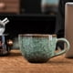 thumbnail image 4 of Taza de café Raku verde, diseño vintage con patrón para lattes y desayuno, 4 of 6