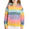 thumbnail image 3 of LittleSpring Fall Girls Hooded Sweatshirt Girl Long Sleeve Striped Hoodie Pullover Top Rainbow Kangaroo Pockets Size 7 Spring Casual, 3 of 7