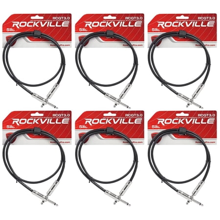 6 Rockville RCGT3.0B 3 1/4 TS to 1/4 TS Guitar Pedal Board/Instrument Cable