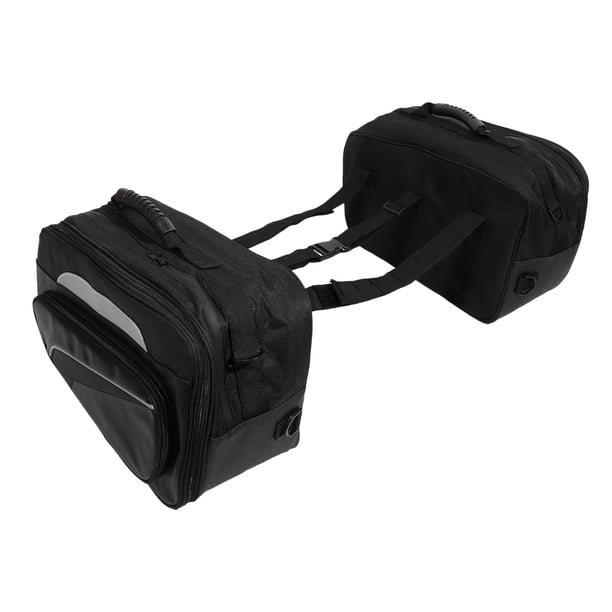 1 Par Motocicleta Alforja Bolsas Lona Negro 17.72''x7.87''x7.48''